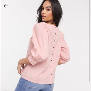 Vila poplin top with puff sleeves and back detail